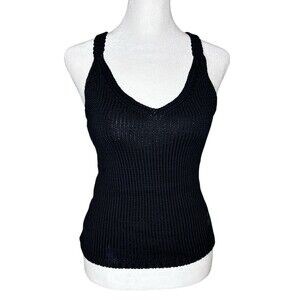 Vintage Y2K Crochet Knit Tank Top Size Small Gap Black Sleeveless Top